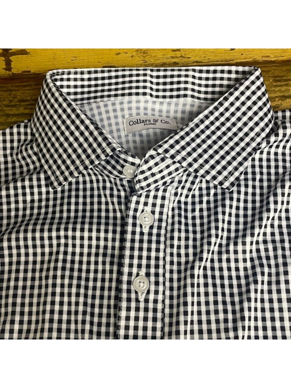 Collars & Co Semi-Spread Collar Polo Short Sleeve Sz SM Black Gingham